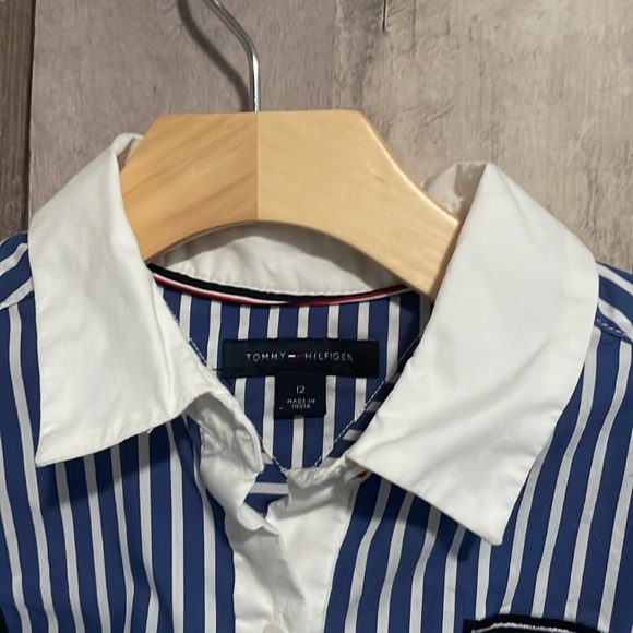 Tommy Hilfiger blue striped belted Shirt Dress with patches size 12 - Picture 3 of 5